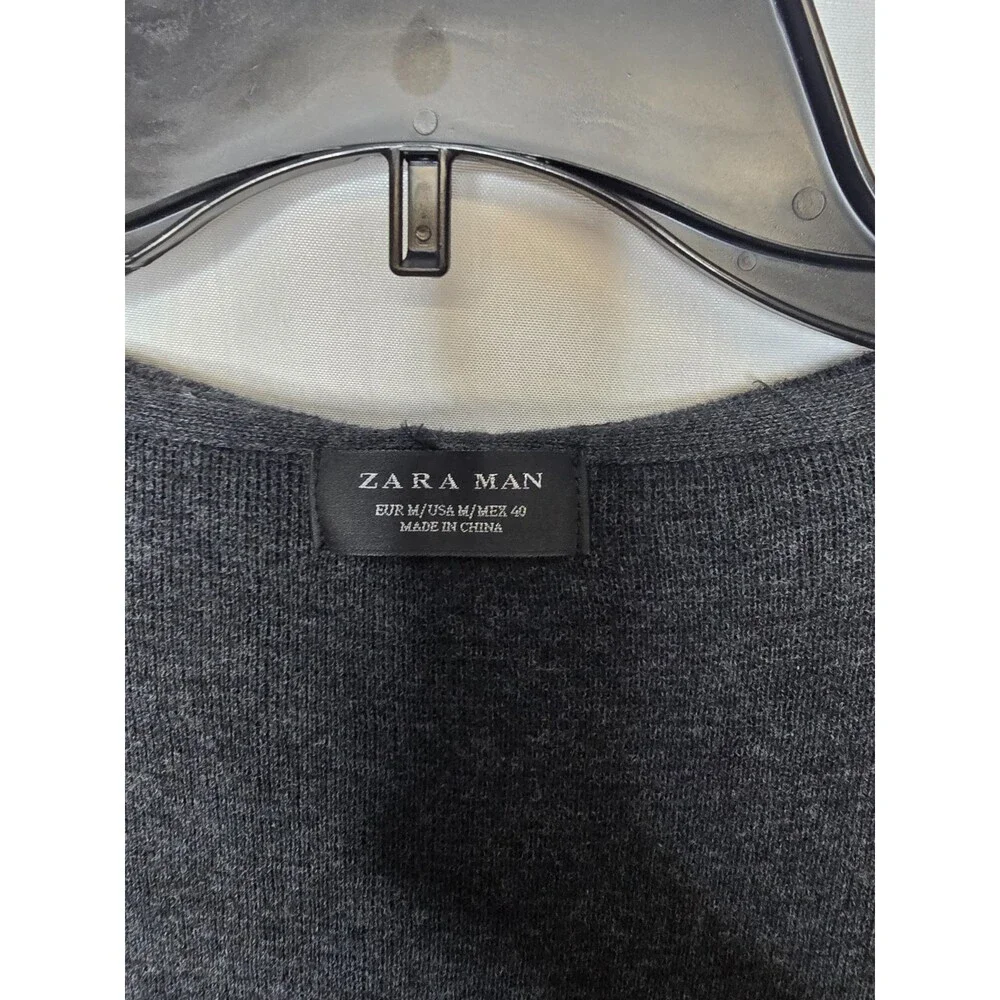 Zara Man Black Gray Hooded Long Sleeve Knit Open Front Cardigan Size M